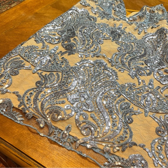 Free People Night Shimmers Pale Blue Beaded Mini Dress Size 6 - Picture 16 of 16